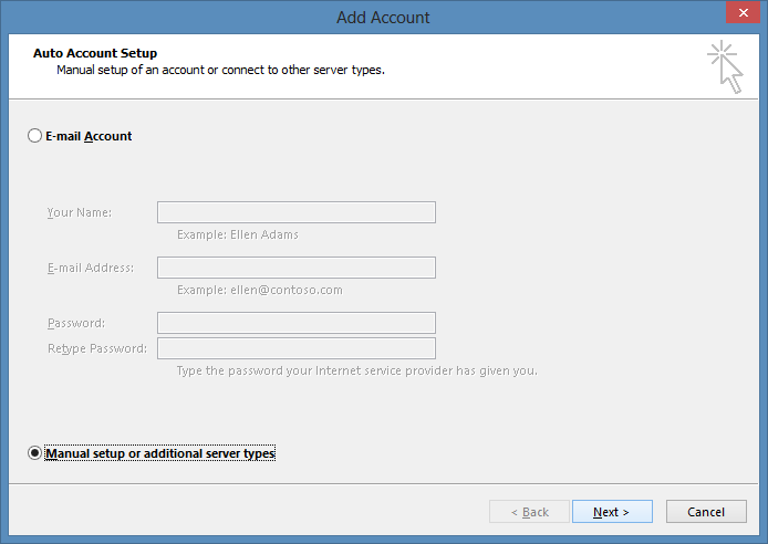 Manual setup or additional server types