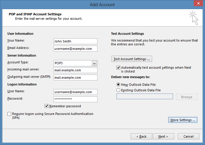 POP and IMAP Account Settings